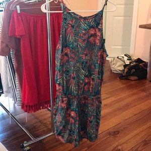 Blue-Green Romper with pink Floral print